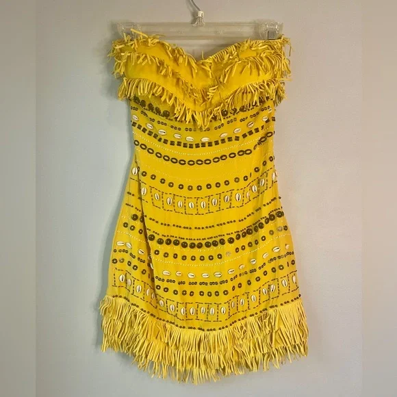 bebe | Dresses | Bebe Yellow Embellished Coastal Cowgirl Festival Strapless  Bodycon Fringe Dress | Poshmark